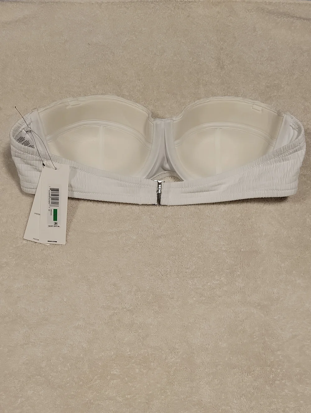 DKNY White Strapless Bandeau Bikini Top